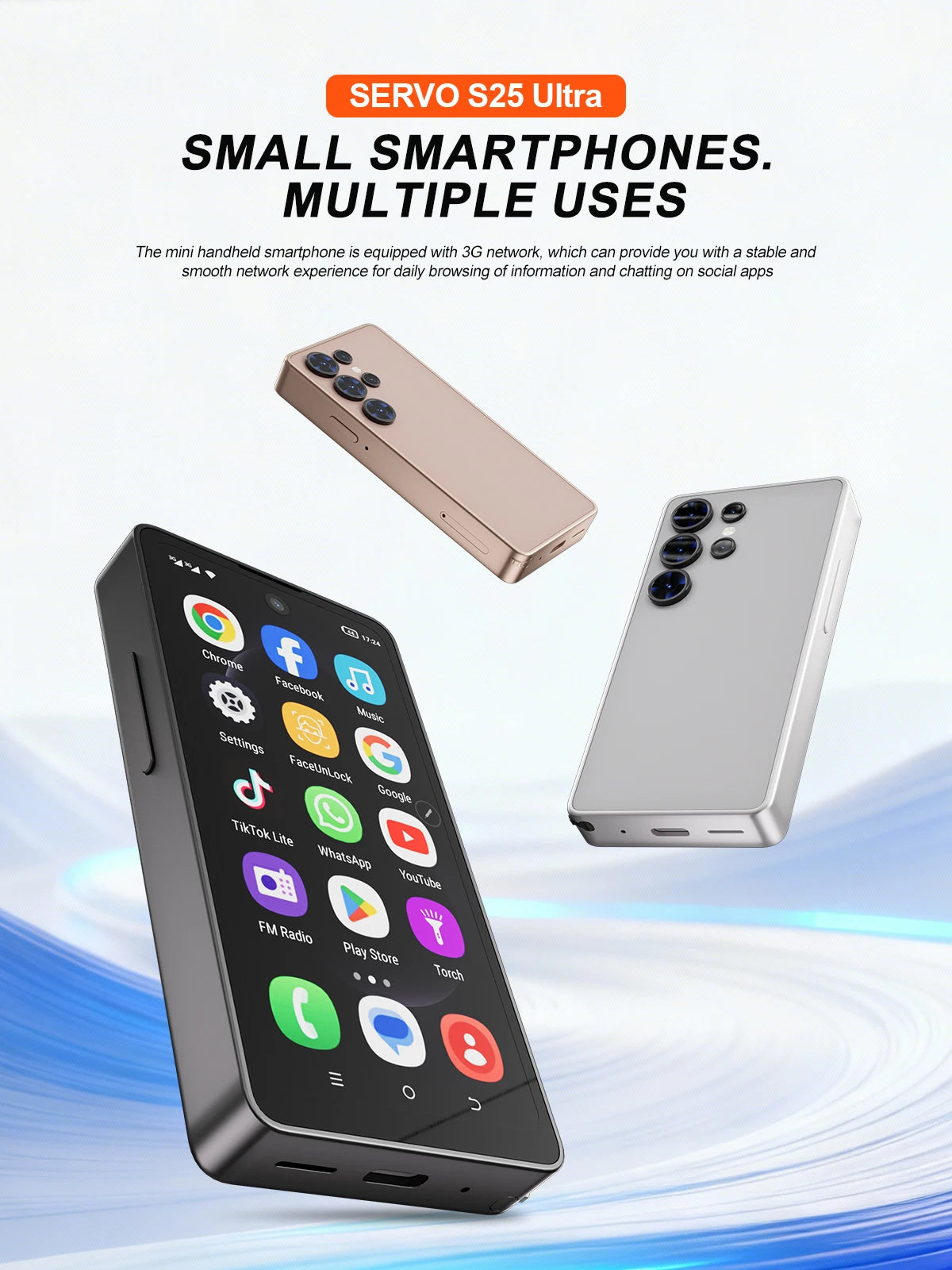 SERVO Built-in Stylus Mini Smartphone Android 3G Cellular 4" Display 16GB ROM GPS Face Unlock Tiny Mobile Phones WIFI Play Store