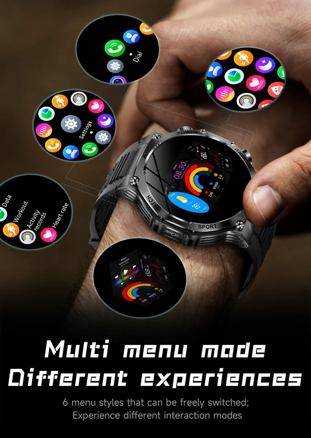 YLL-AK82 Outdoor Sport for Smart Watch Fitness Tracker Sleep Tracker IP67 Waterproof AMOLED Screen Heart Rate Monitor