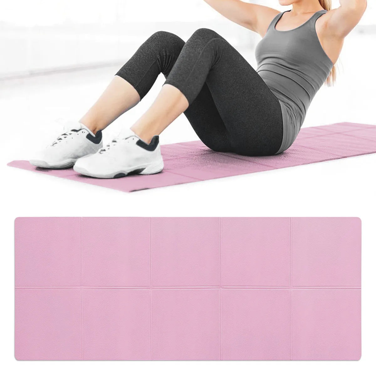Pink Foldable Yoga Mat Eco Friendly EVA Folding Travel Fitness Exercise Mat 3/4/6mm Thicknesses for Yoga Pilates Workouts