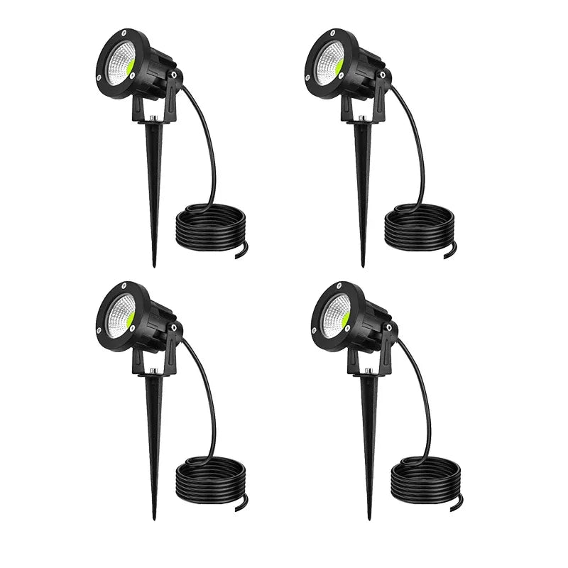 Outdoor LED spike landscape lights with 1-meter cable coils, black light heads
