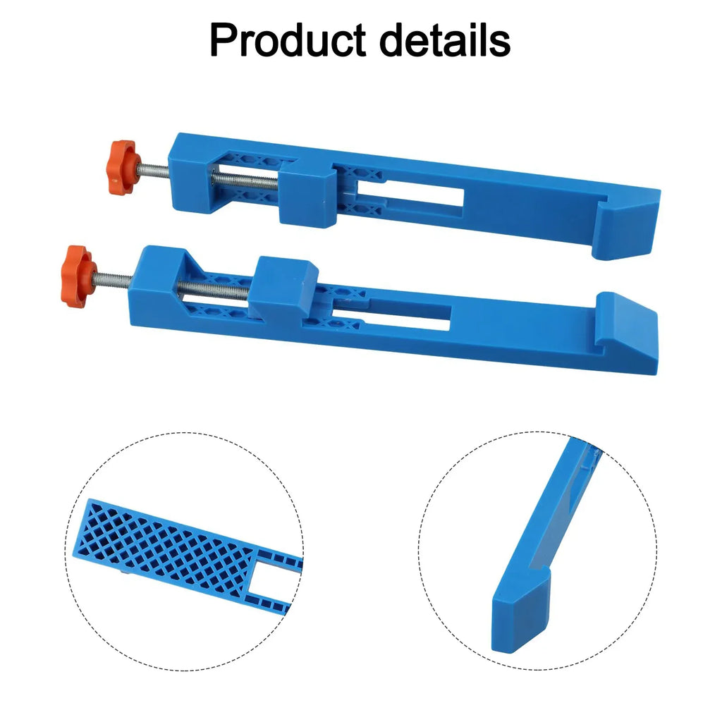 Two blue clamp guides with orange knobs for circular saw edge positioning