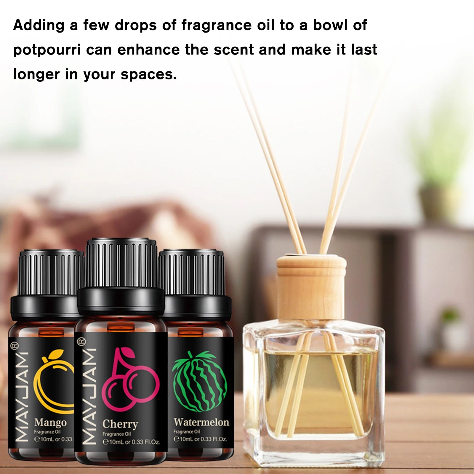 MAYJAM Fruit Fragrance Oil Strawberry Lemon Sweet Orange Papaya Litchi Kiwifruit Pear Fig Essential Oil Home Hotel Reed Diffuser