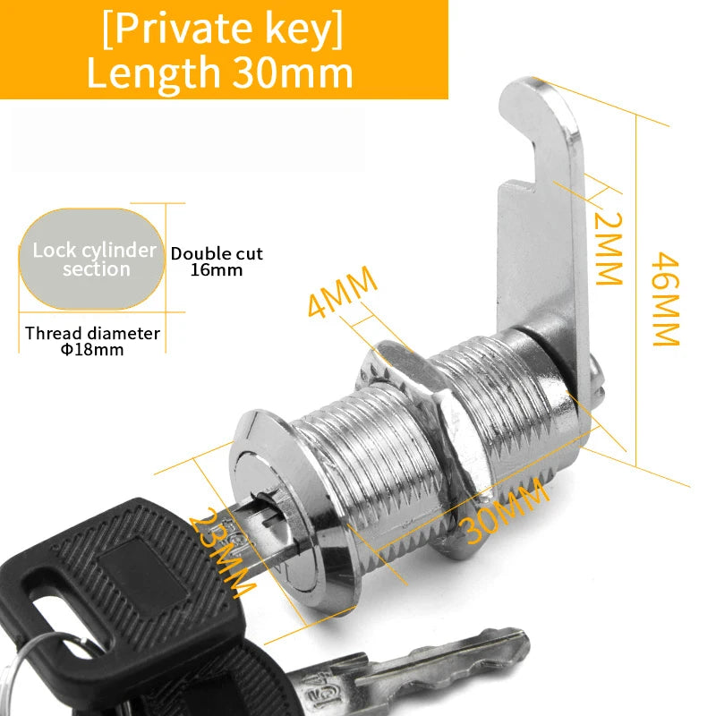 5Set Security Lock Metal Cylinder Cabinet Locker Cam Lock With Keys Security Mailbox Lock Drawer 16mm/20MM/25MM/30MM