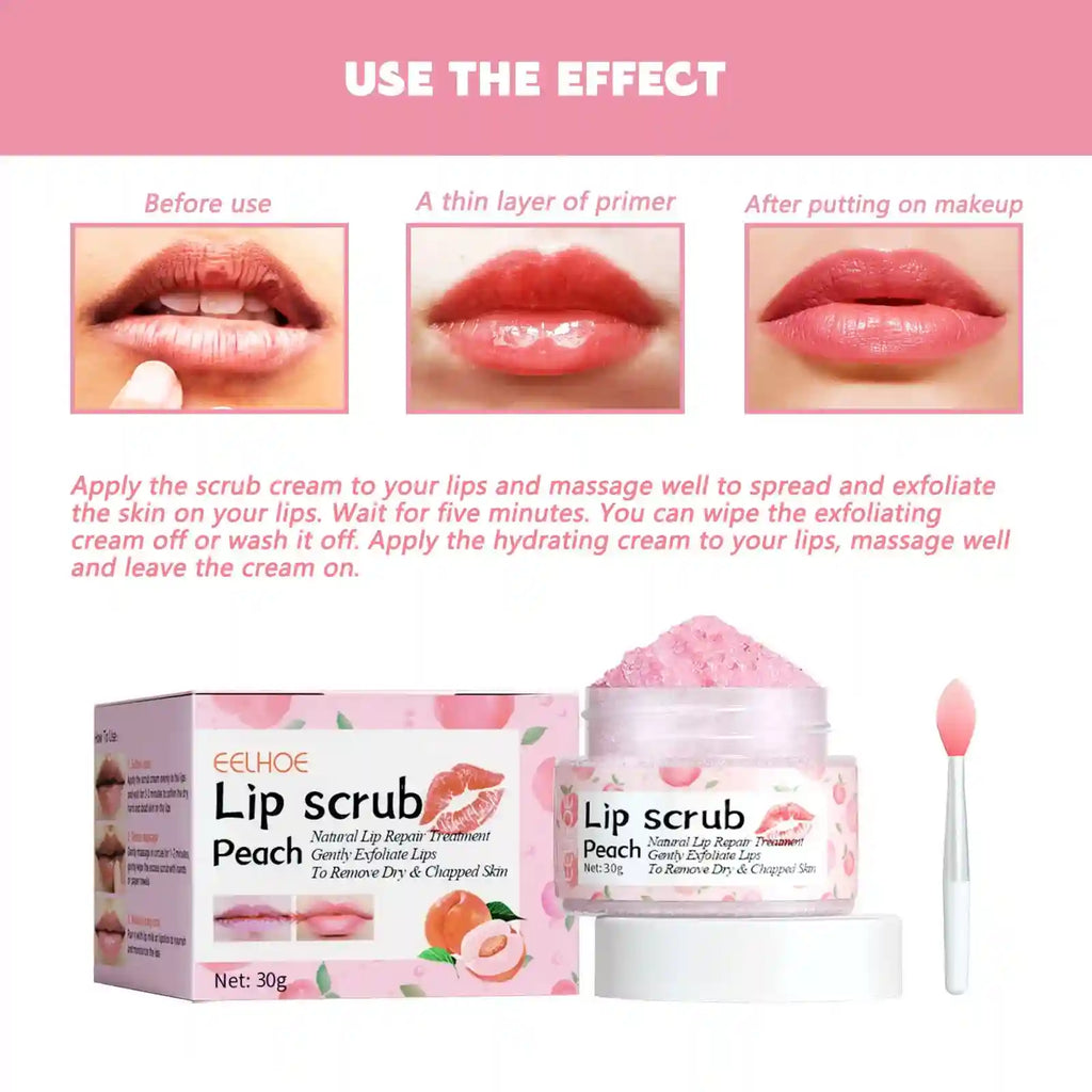 Peach Lip Scrub for Dry Cracked Lips - Exfoliating Lip Care Treatment Lip Care Tidesmit