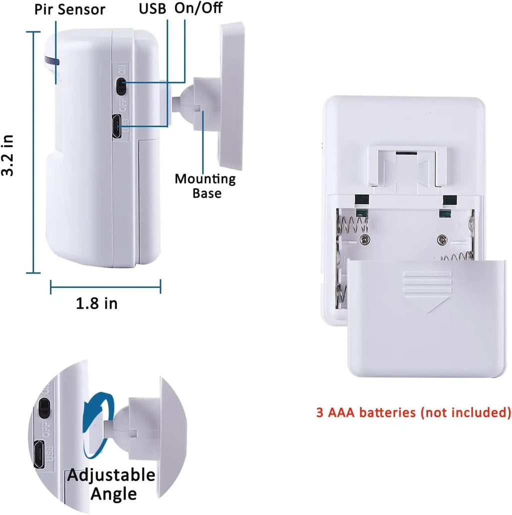 Wireless Home Security Entrance Alarm Visitor Doorbell with Plug-in Receiver and PIR Motion Sensor Warning System 38 Melodies