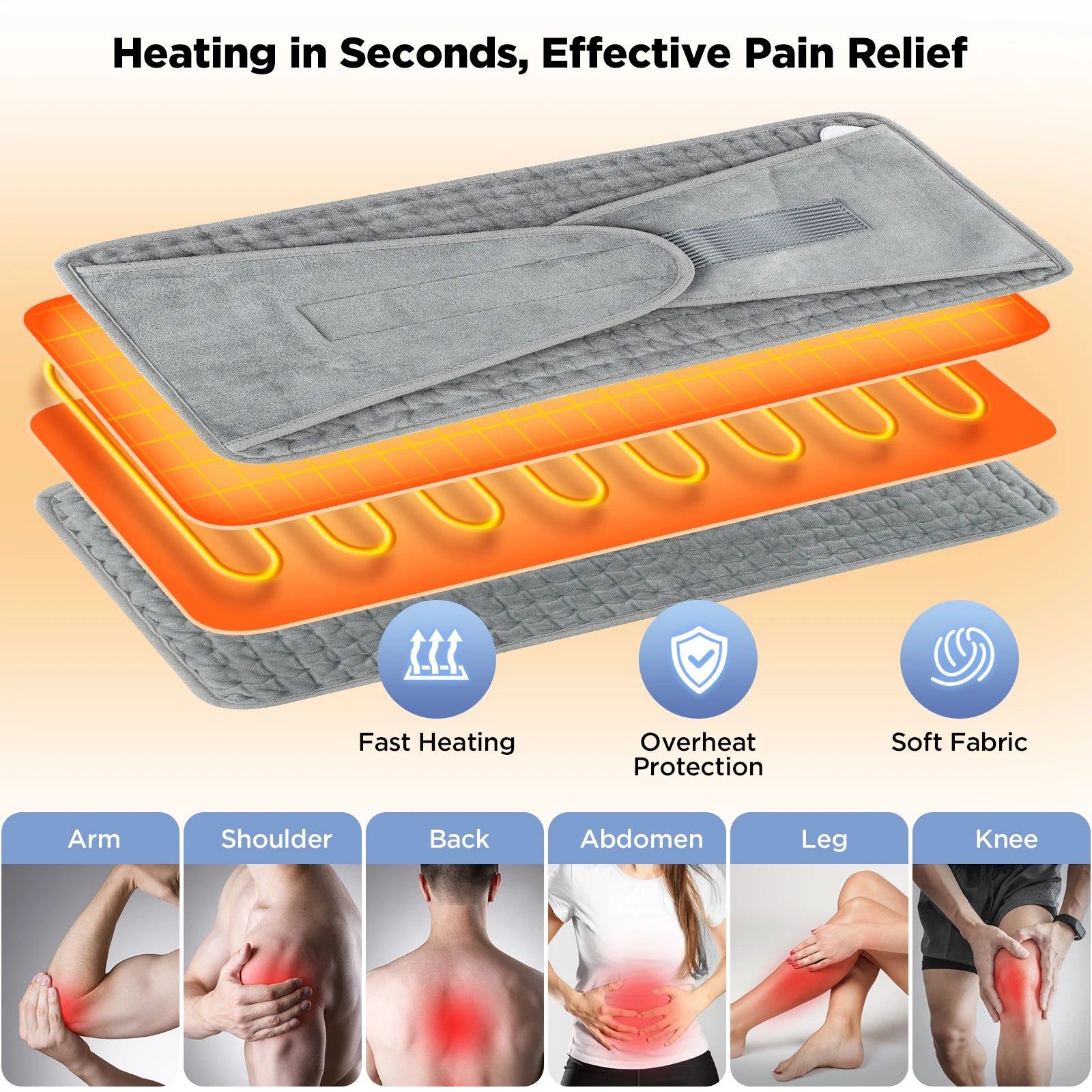 Electric Heating Pad for Back Pain Relief, 9-Heat Levels by Tidesmit Massage Cushion Tidesmit