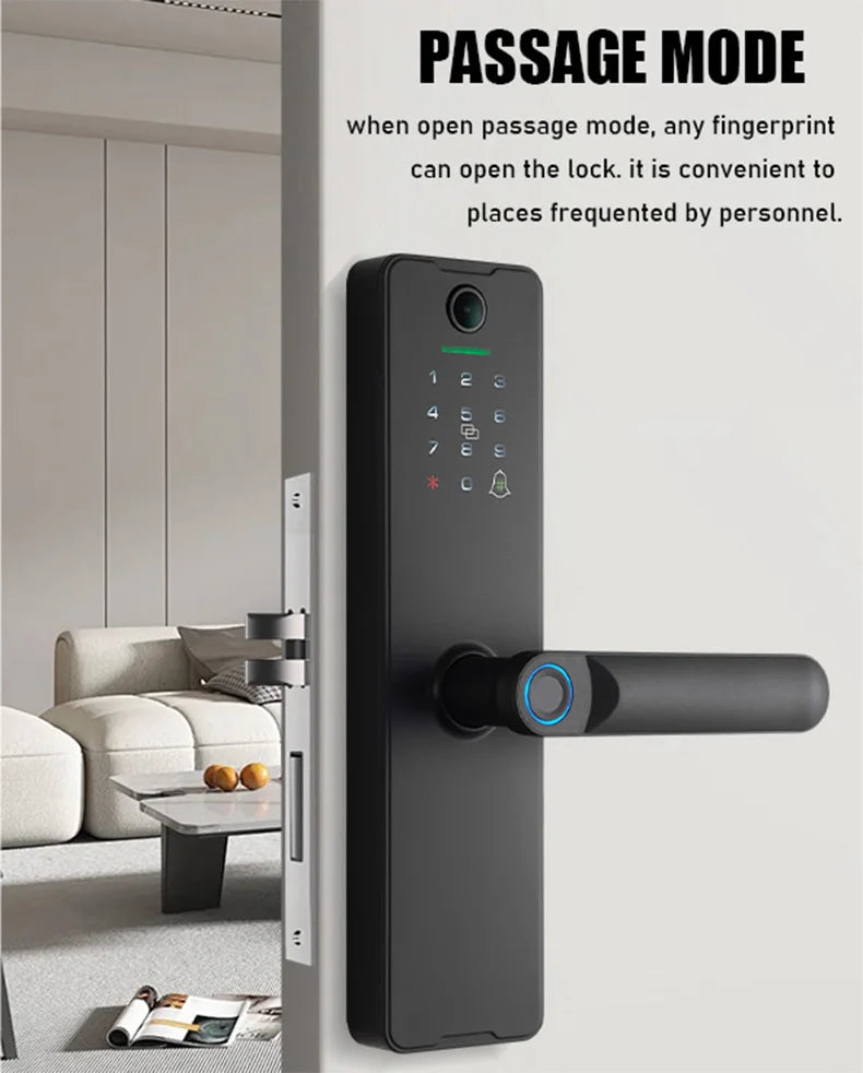 WAFU Tuya Smart Life WIFI Remotely Unlock Biometric Fingerprint Door Lock Visible Digital Electronic Card Door Lock with Camera