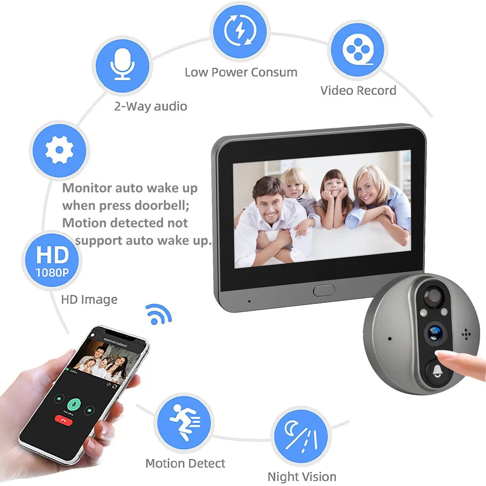 4.3'' IPS Screen Smart life/Tuya APP 2.4G 3MP Wireless wifi Video Intercom Doorbell eye PIR High-definition Visual Monitoring