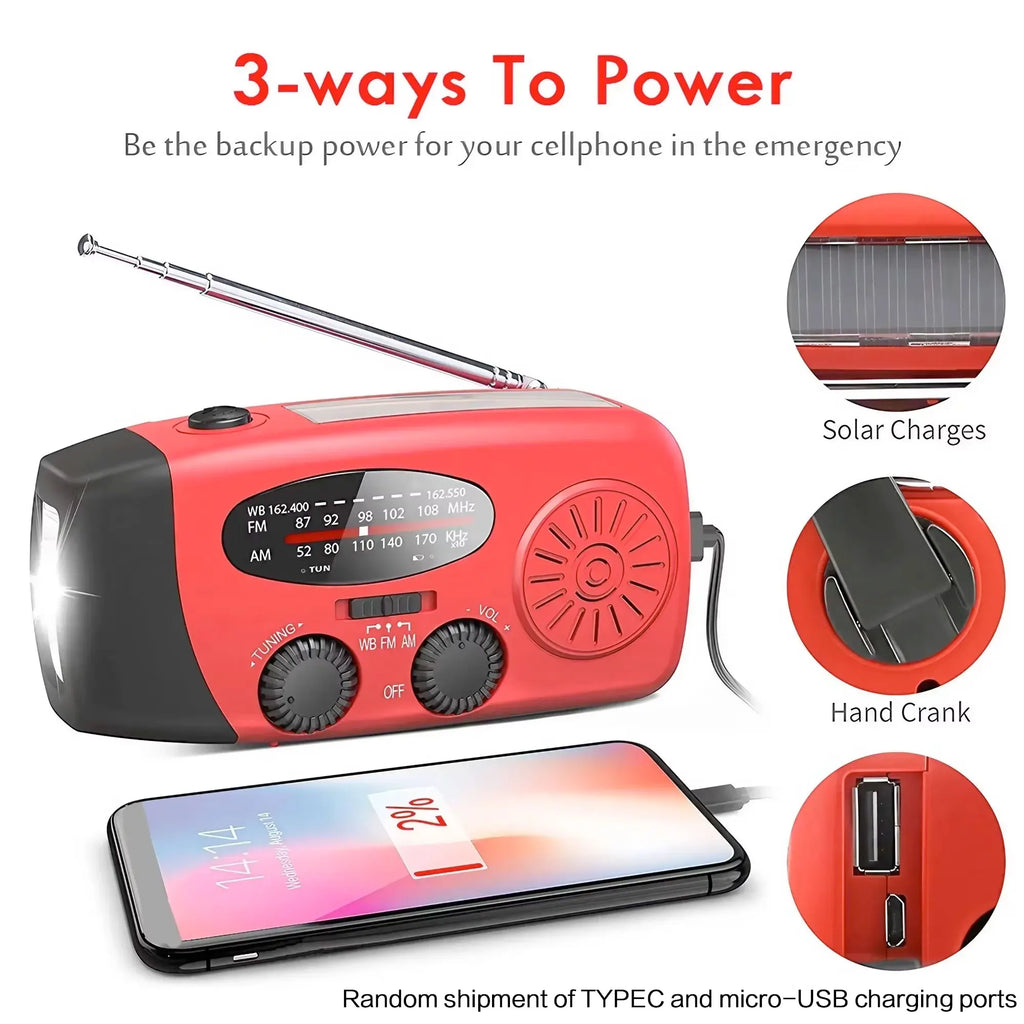 STONEGO 2000mA Outdoor Emergency Radio Portable Power Generation Radio Disaster Prevention Solar Hand Crank Radio AM/FM Radio