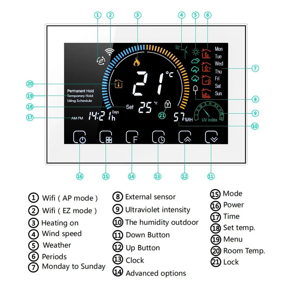Smart Wi-Fi Thermostat with Color Screen - BHT8000 Series Tidesmit