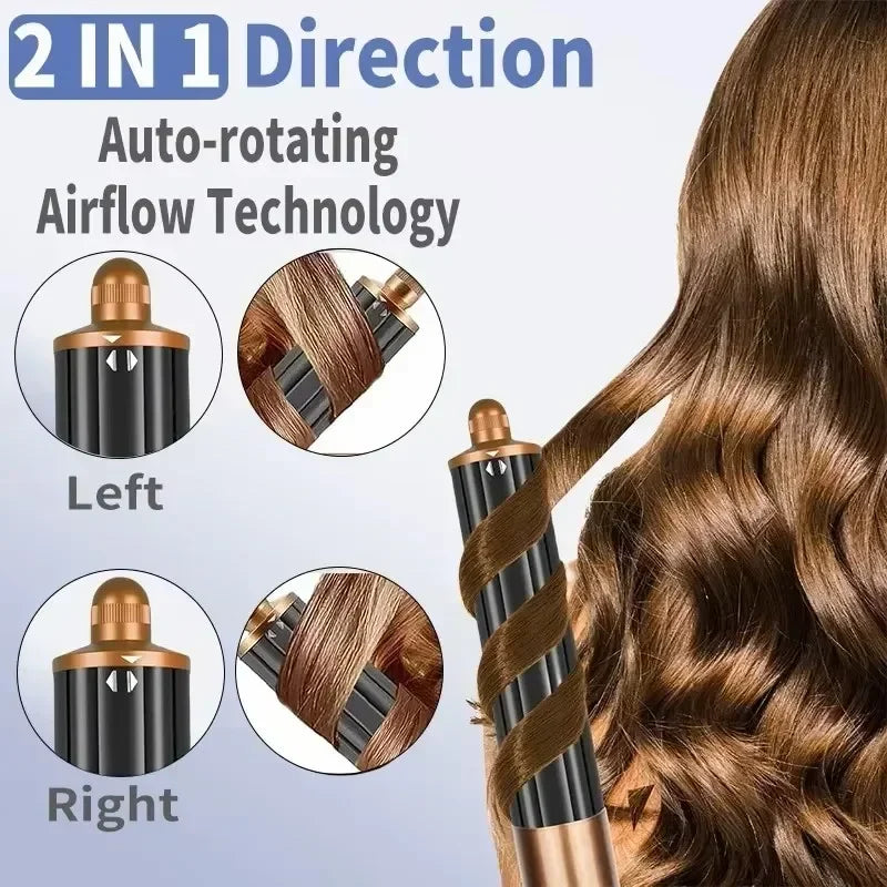 SenCiciMen 6-in-1 hair styler with black and gold auto-rotating curling barrel for easy left and right airflow curls.
