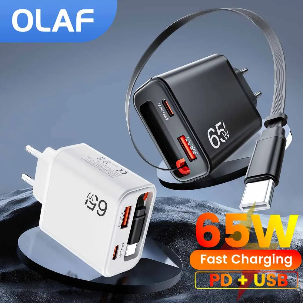 65W USB C Fast Charger with Retractable Cable - Tidesmit Tidesmit
