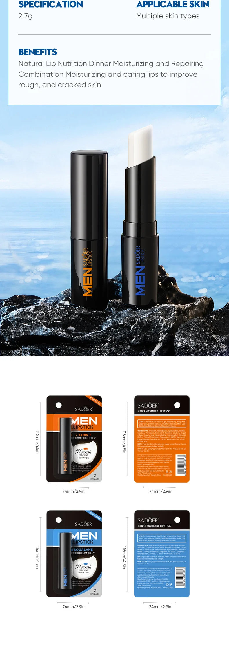 Mens Lip Treatment Balm - Moisturizing Vitamin E Repair by Tidesmit Lip Care Tidesmit