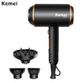 Kemei 8896 professional hair dryer with gold accents, salon-grade motor, and three styling attachments.