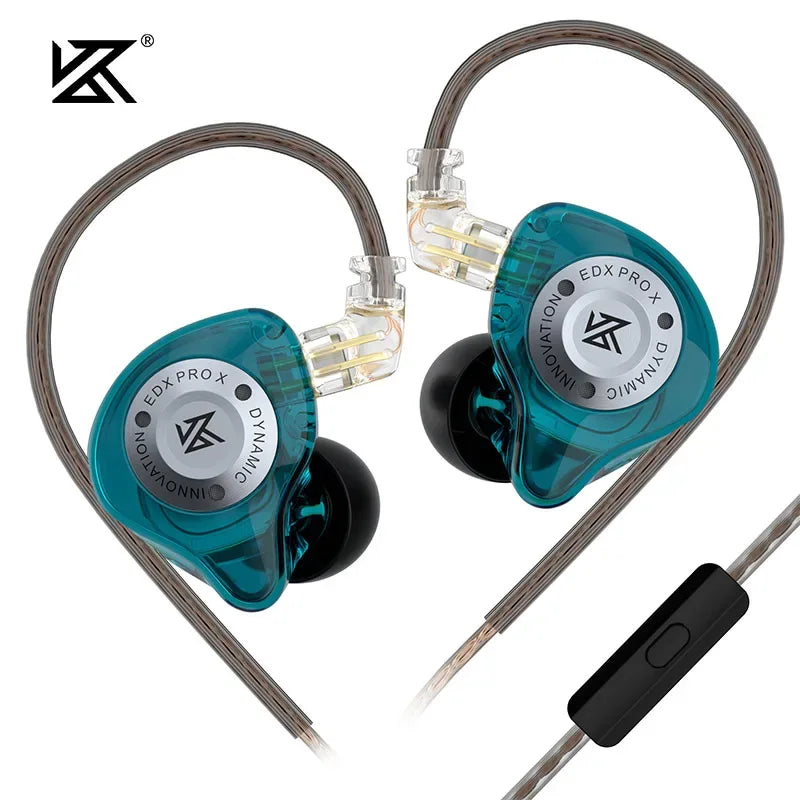 KZ EDX Pro X In-Ear Monitors - HiFi Bass Wired Earbuds | Tidesmit EDXProX Cyan MIC Tidesmit