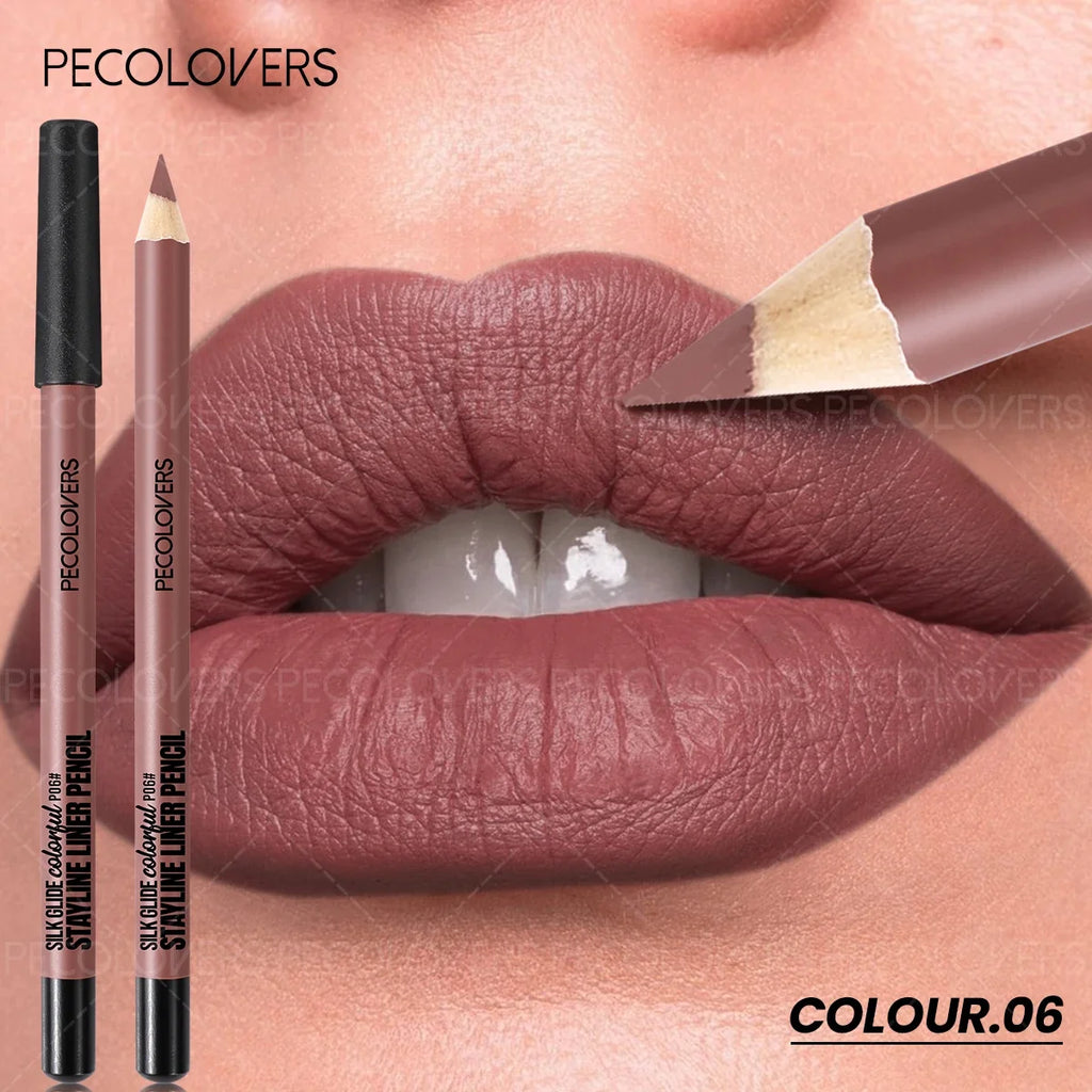 Long-lasting matte brown lip liner pencil by PECOLOVERS for waterproof, defined lip makeup application.