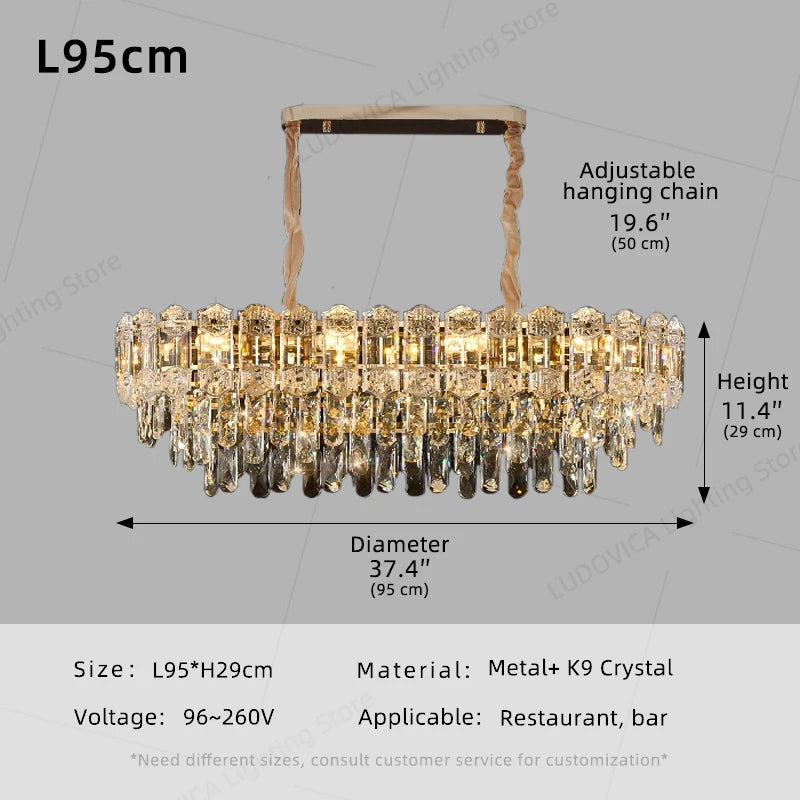 Modern Crystal LED Chandelier for High Ceilings - Adjustable Light L95CM Tidesmit