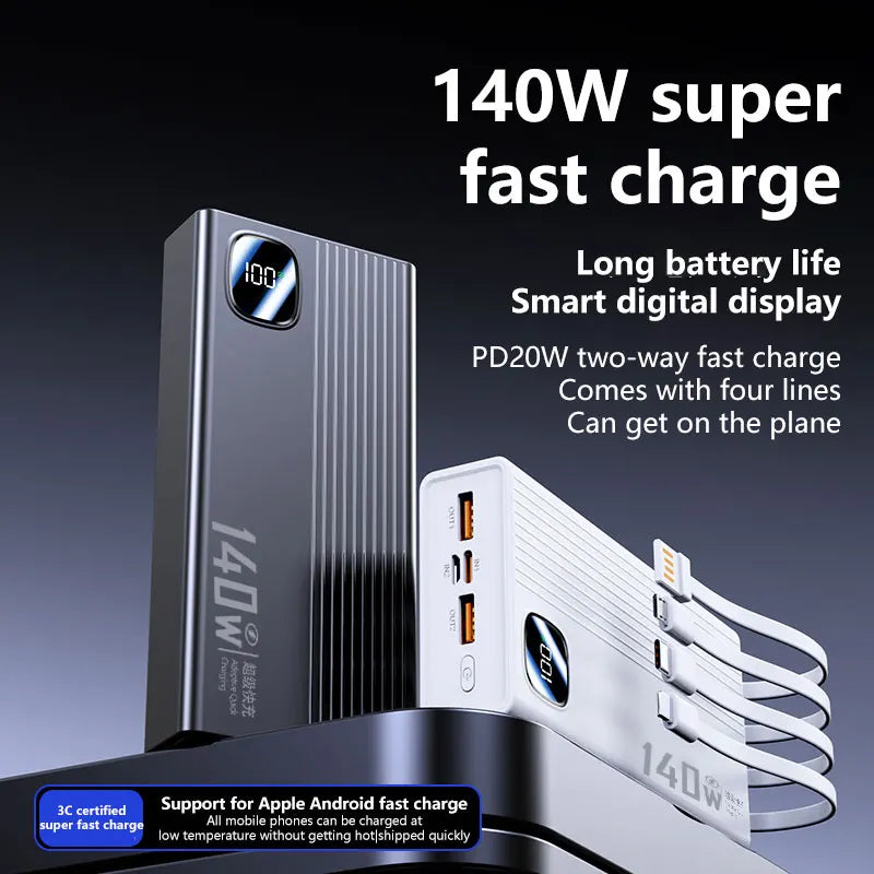 Portable Charger with 4-in-1 Cables - High Capacity Power Bank 50000mAh+ Tidesmit