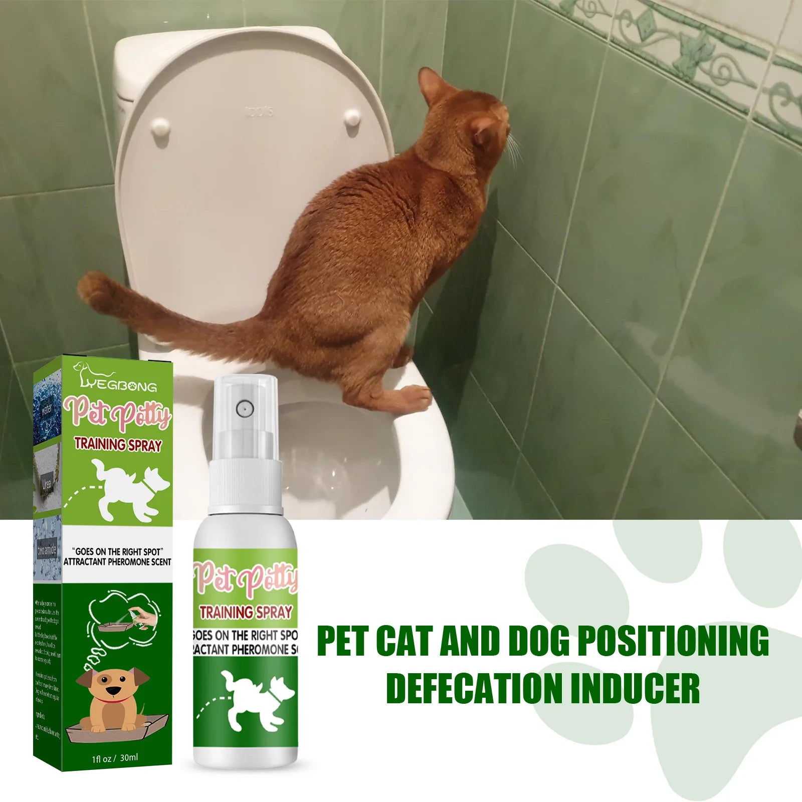 Cat and dog potty training spray in 30ml bottle. Pheromone-scented liquid for effective pet toilet positioning.