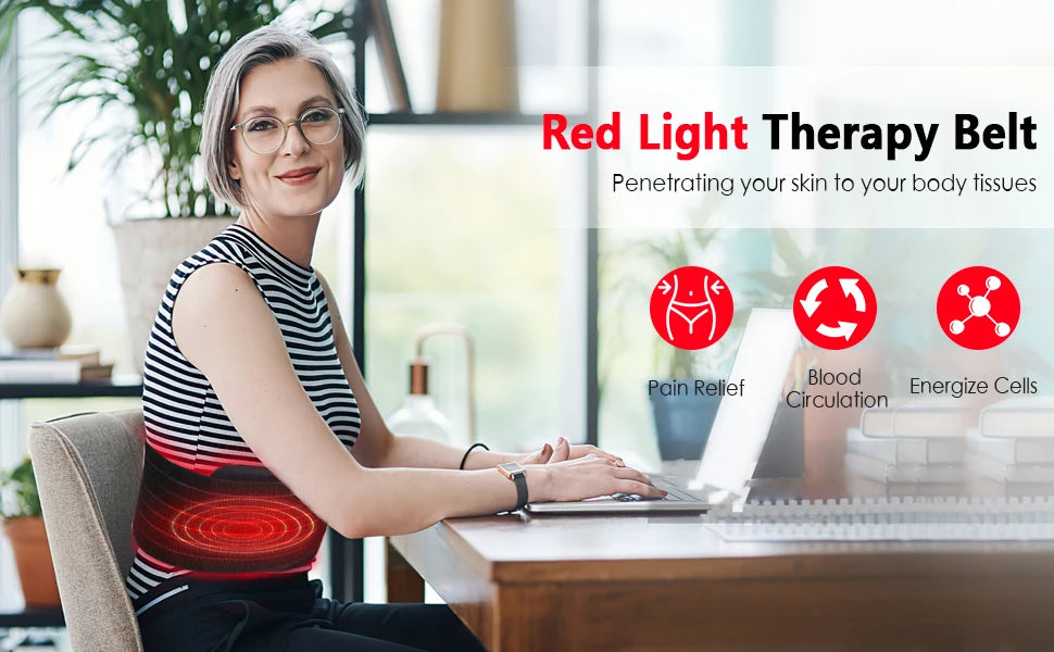 Red Light Therapy Belt for Lower Back Pain - Portable Muscle Relief Body Shaping Massage Equipment Tidesmit