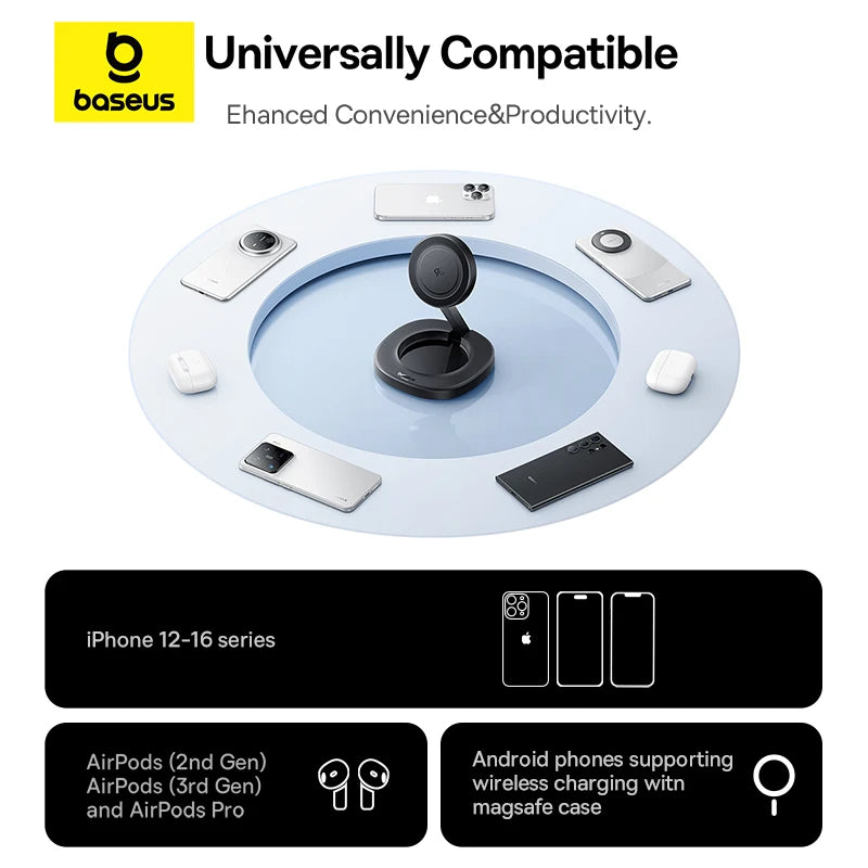 15W Magnetic Wireless Charger Stand - Foldable Qi Certified MagSafe Tidesmit