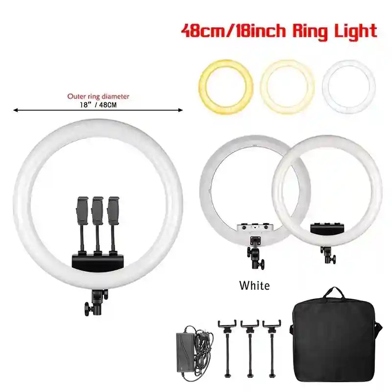 18 Inch LED Ring Light with Adjustable Tripod Stand for Content Creation Ring night White Tidesmit