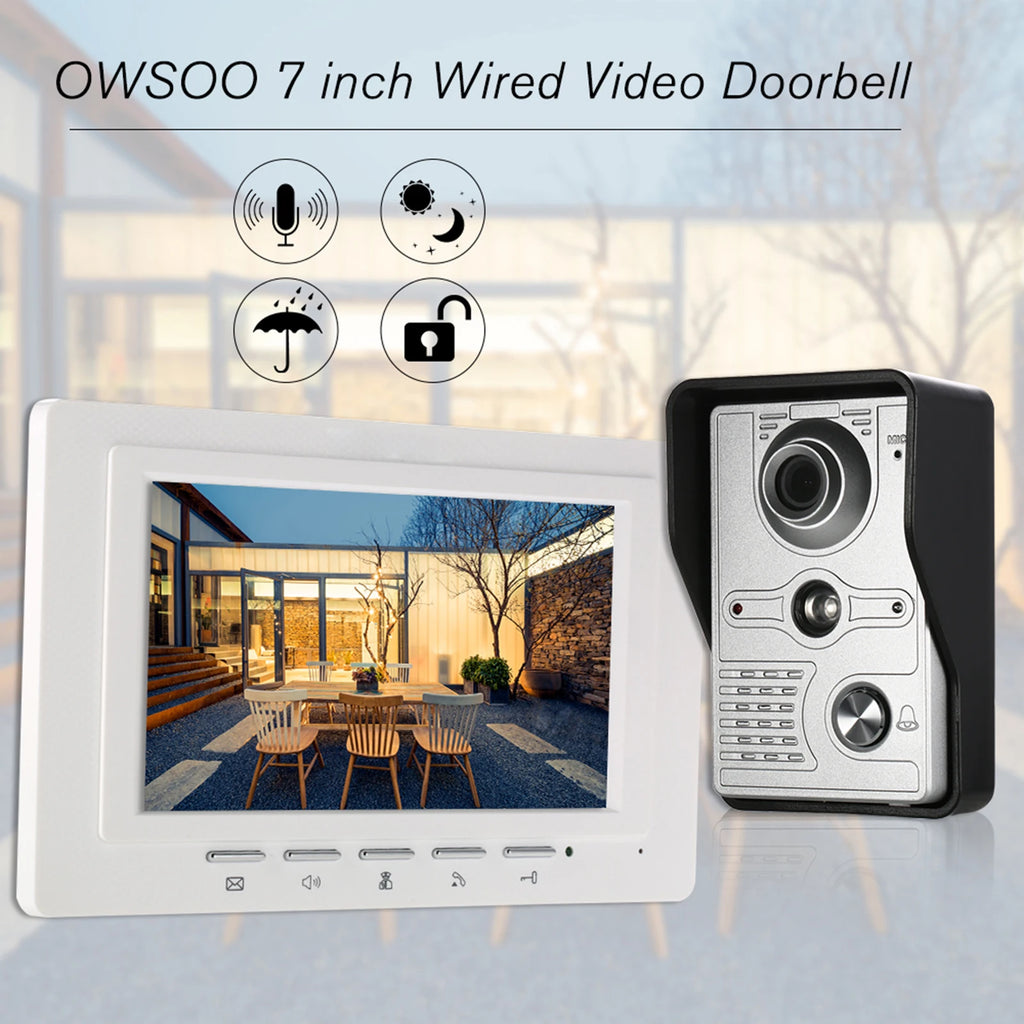 IR-CUT Outdoor Camera 7 inch Wired Video Doorbell Indoor Monitor Visual Intercom Two-way Audio Remote Unlock Video Door Phone