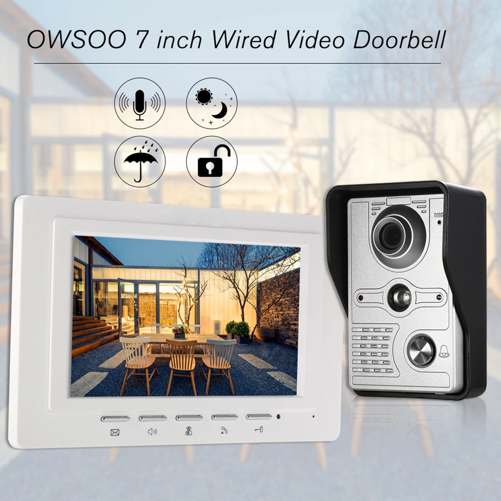 IR-CUT Outdoor Camera 7 inch Wired Video Doorbell Indoor Monitor Visual Intercom Two-way Audio Remote Unlock Video Door Phone