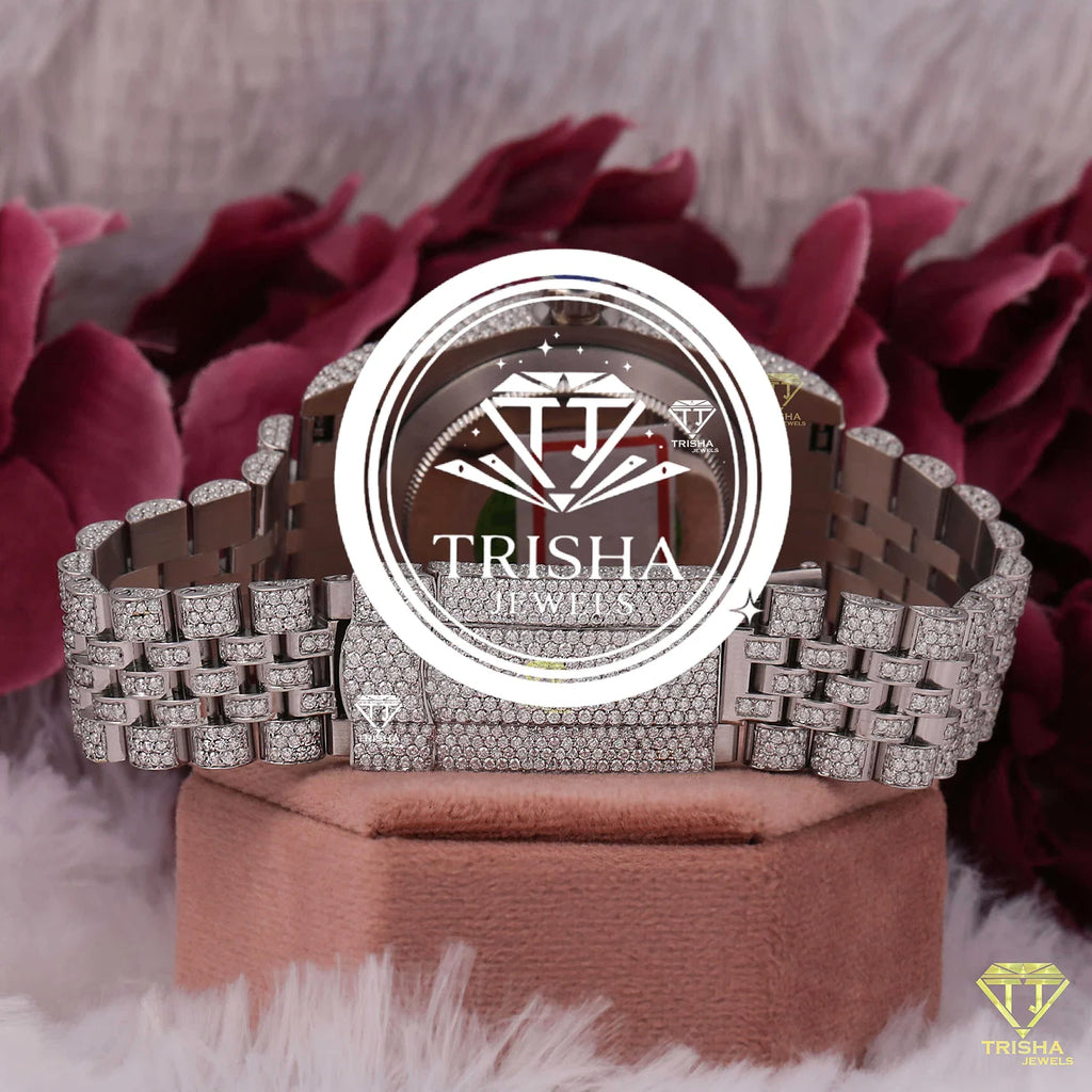 Exclusive Luxury Moissanite Watch Featuring Brilliant Diamond Like Stones and Elegant Jubilee Band