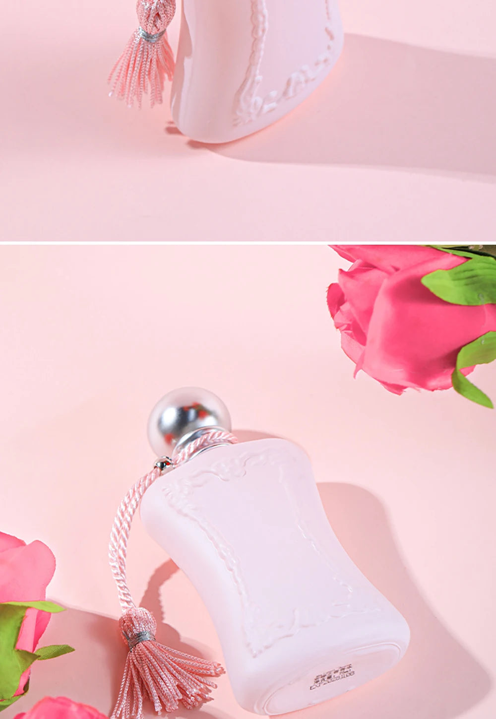 75ml floral Eau de Parfum for women in a pink bottle with tassel, luxury long-lasting pheromone fragrance body spray.