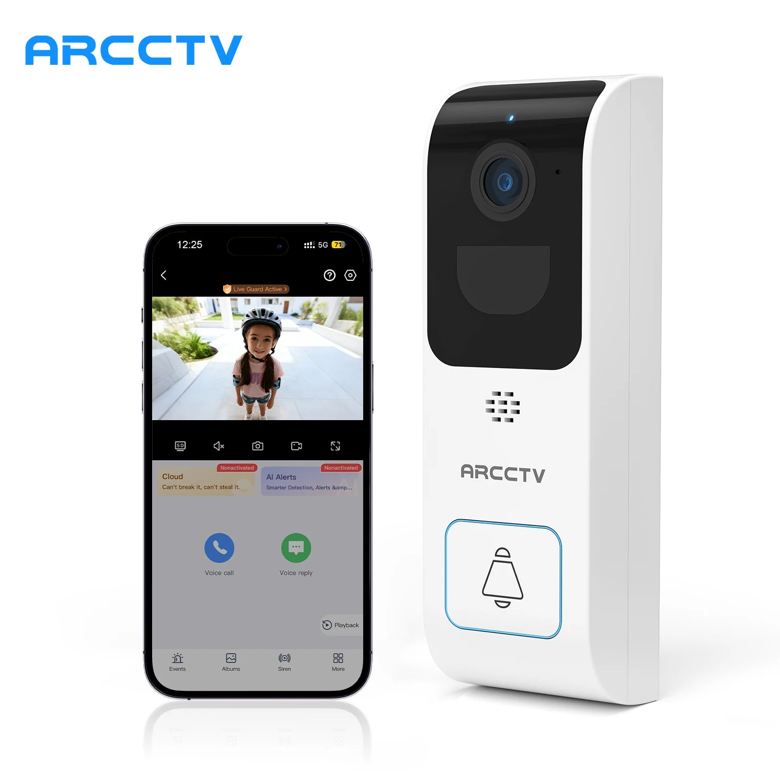 ARCCTV 2K Dual-band WiFi HD Video Doorbell Camera With Two-way Intercom Infrared Night Vision Motion Detection IP66 Waterproof