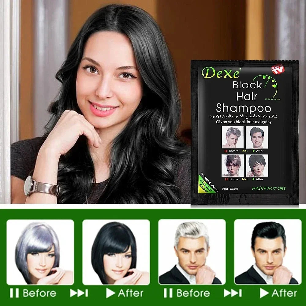 a 10 Pcs Dexe Fast Black Shampoo 5 Mins Fast Become Black Hair Dye Herb Natural Hair Care Restore Colorant Shampoo Hair Care