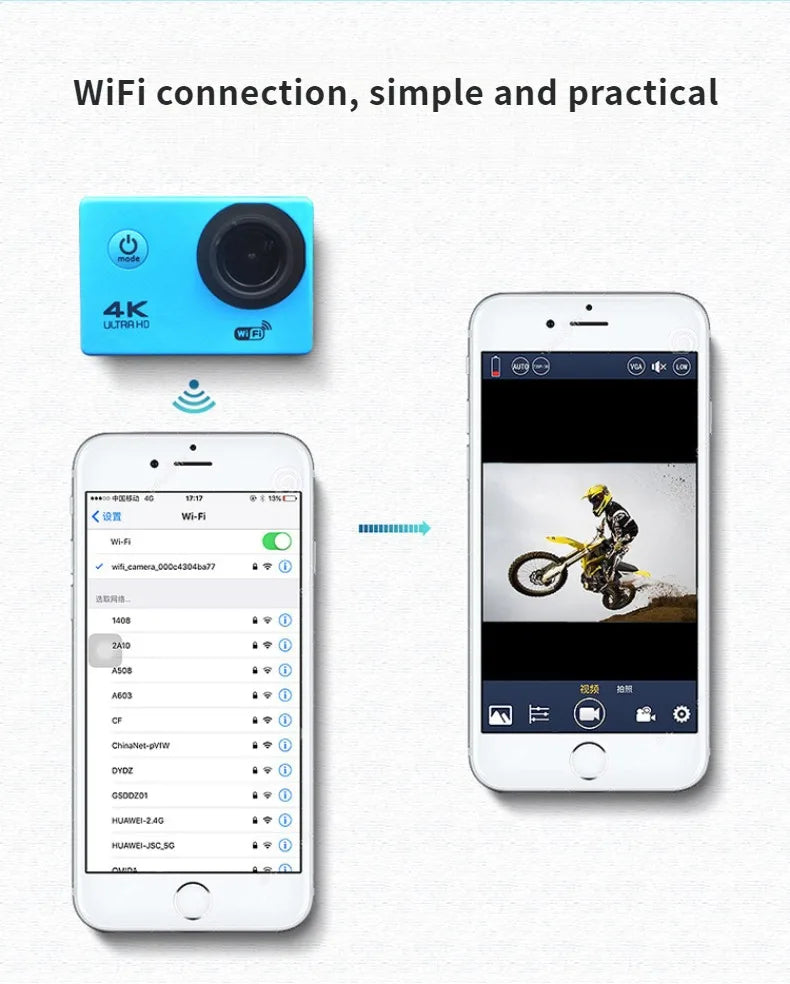 2.0" Action Camera Ultra HD 4K 30FPS WiFi Underwater Cameras Waterproof Helmet Bicycle Video Recording Cameras Outdoor Sport Cam