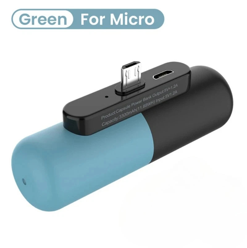 Mini Portable Charger 3000mAh for iPhone and Android - Fast Charging Mirco USB Green Tidesmit