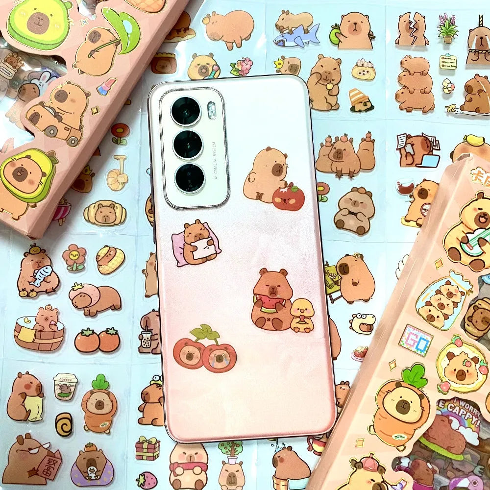 Capybara Cartoon Sticker Pack (100 Designs) | Removable Waterproof Decals for DIY Crafts & Home Decor