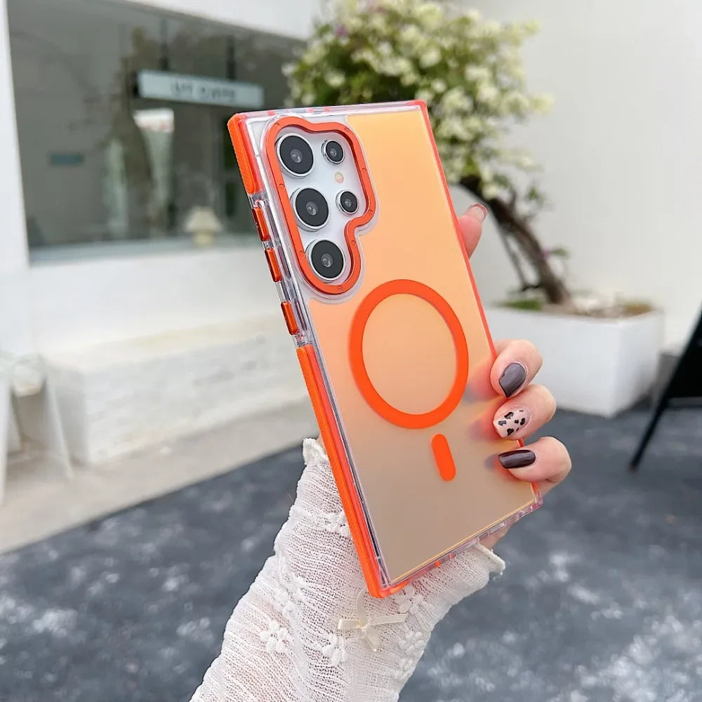 MagSafe Phone Case for Samsung S25 Ultra with Metal Lens Cover Orange Tidesmit