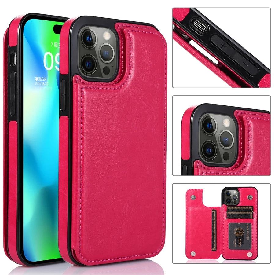 iPhone 16 Leather Wallet Case With Card Stand - Slim Shock-Absorbing Cover Tidesmit