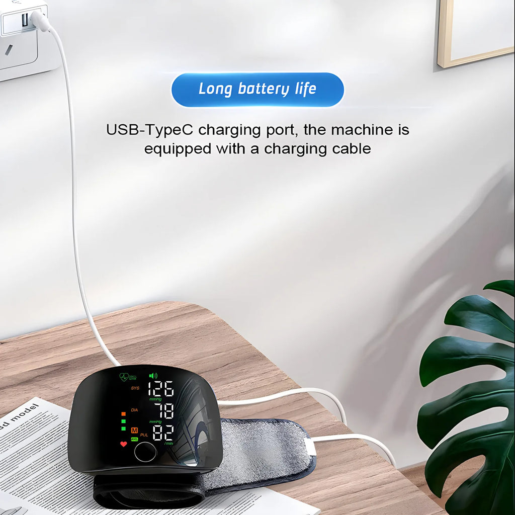 Touch Screen LED Rechargeable Wrist Blood Pressure Monitor English Voice Broadcast Tonometer BP Monitor Pulse