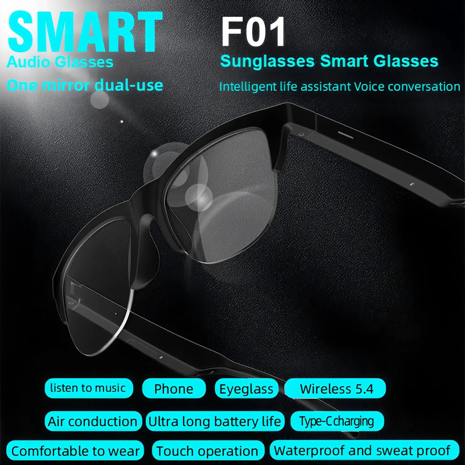 Bluetooth Audio Smart Glasses F06 - Wireless Spatial Sound Eyewear Tidesmit