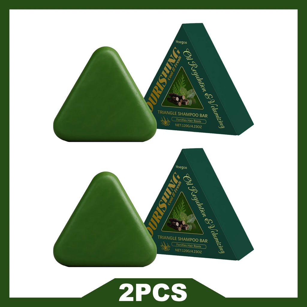 HOEGOA Triangle Herbal Nourishing Shampoo Bar Clean Scalp Reduce Loss Strengthen Hair Control Water-oil Balance Repair Damaged