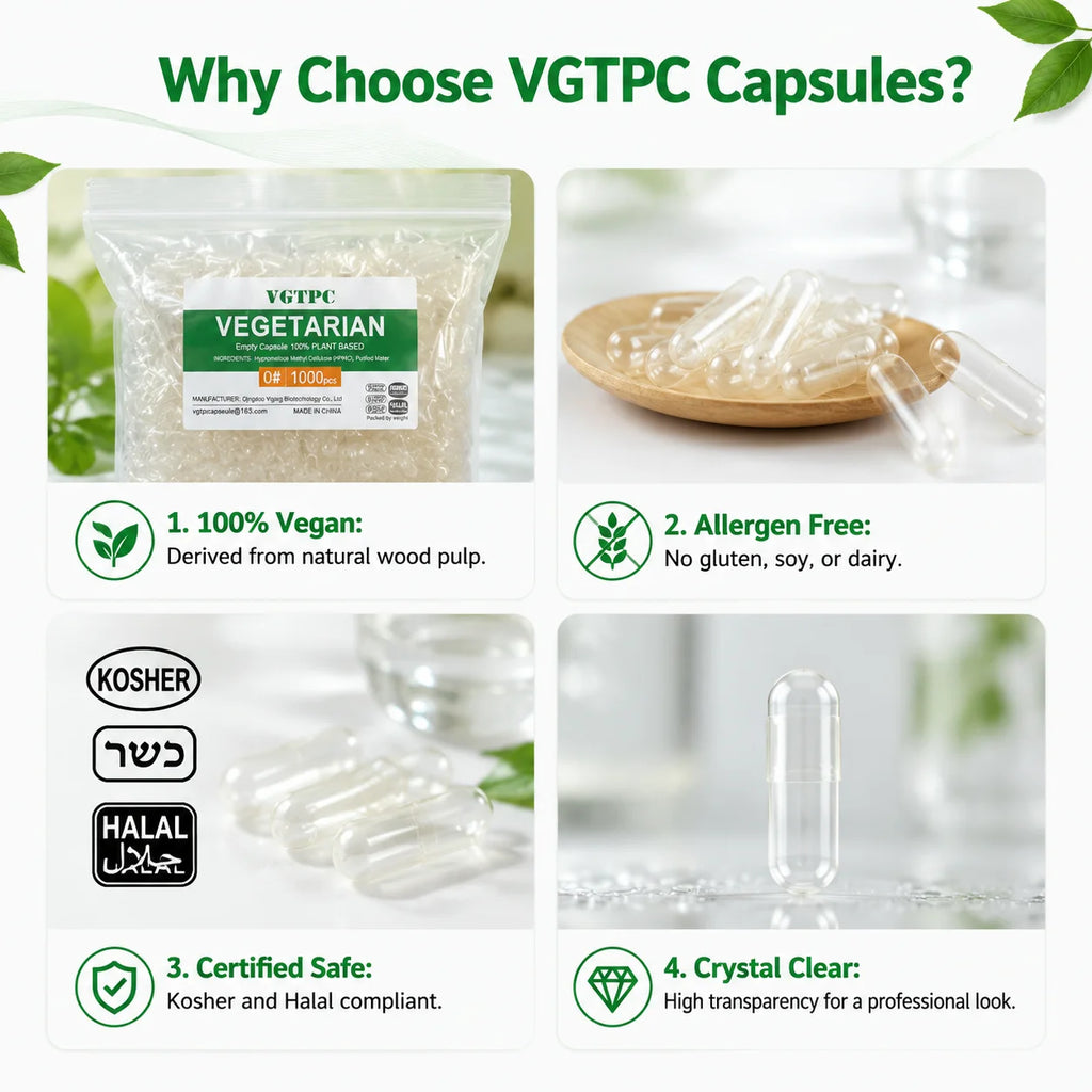 Tidesmit 1000pcs Size 00 Vegan HPMC Empty Capsules, Kosher & Halal Certified Vegetable Pill Caps for Supplements