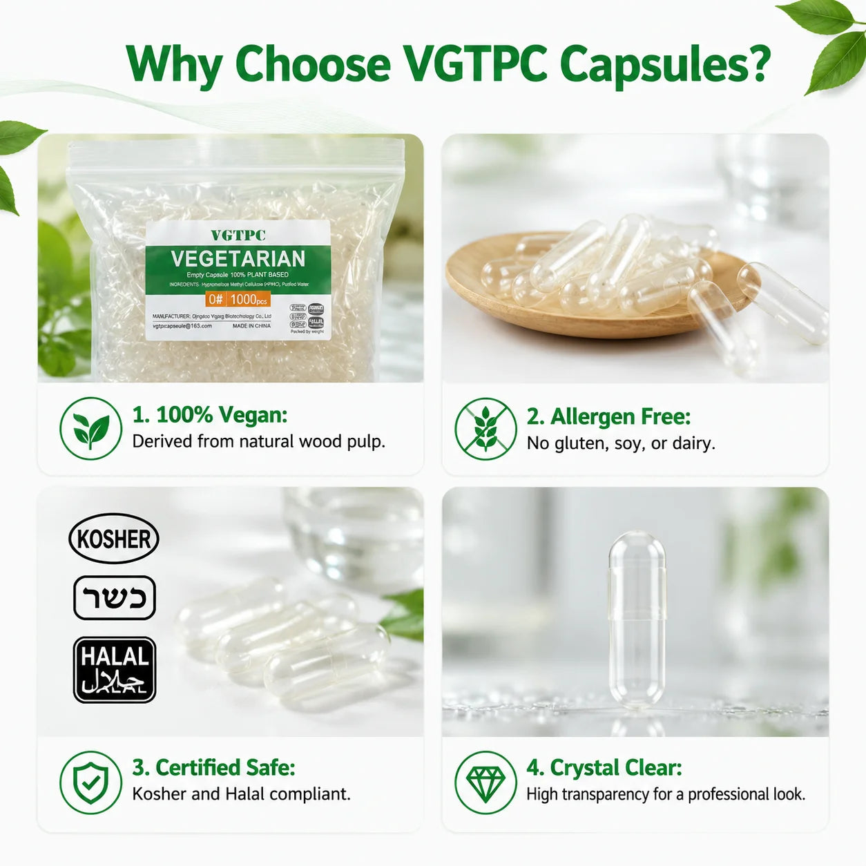 Tidesmit 1000pcs Size 00 Vegan HPMC Empty Capsules, Kosher & Halal Certified Vegetable Pill Caps for Supplements