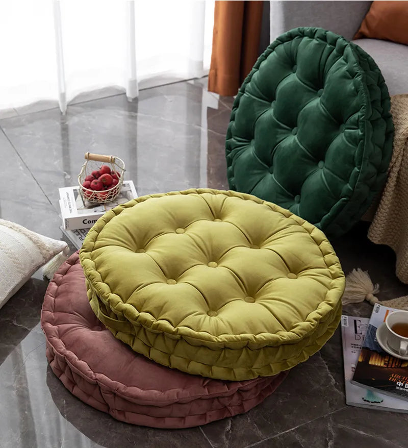 60x60cm Nordic Plain Velvet Tatami Round Cushion Pillow Thickened Winter Sofa Back Cushion Floor Meditation Cushion Futon Round