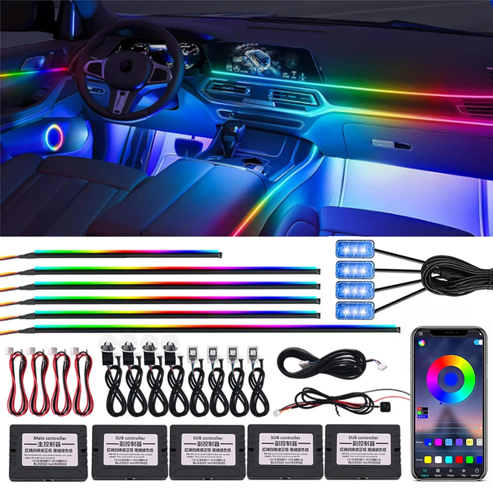 RGB LED Interior Car Strip Lights with App Control and Sync Tidesmit