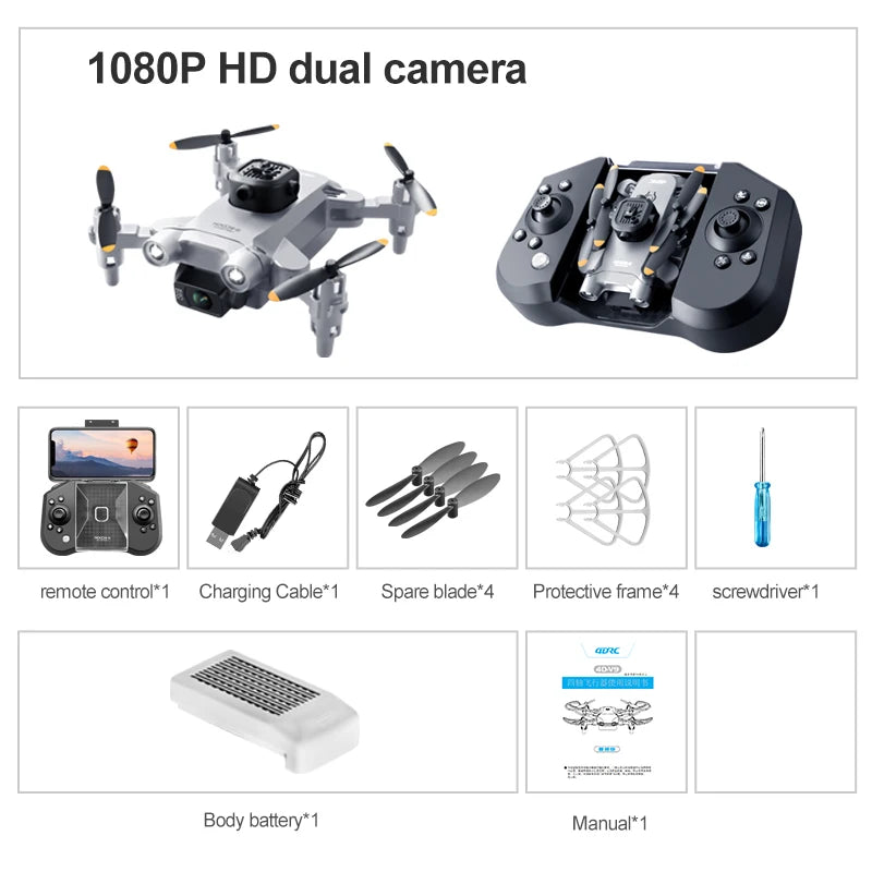 4K Camera Drone with Obstacle Avoidance - Foldable Beginner Quadcopter Grey-1080P-1B Tidesmit
