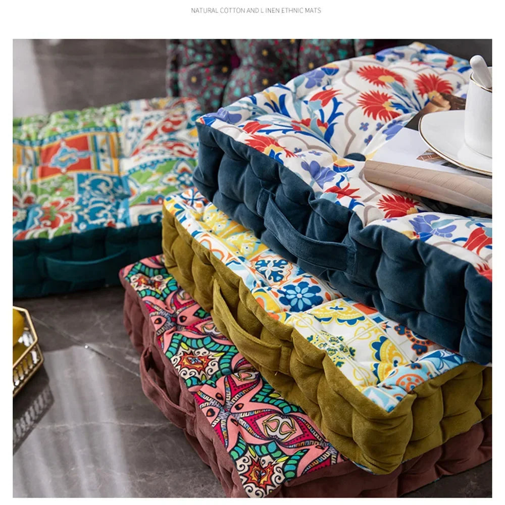 Bohemian Cushion Mandala Floor Seat Cushion Square Seat Velvet Yoga Pillow Japanese Tatami Mat for Reading Nook Party Decoration