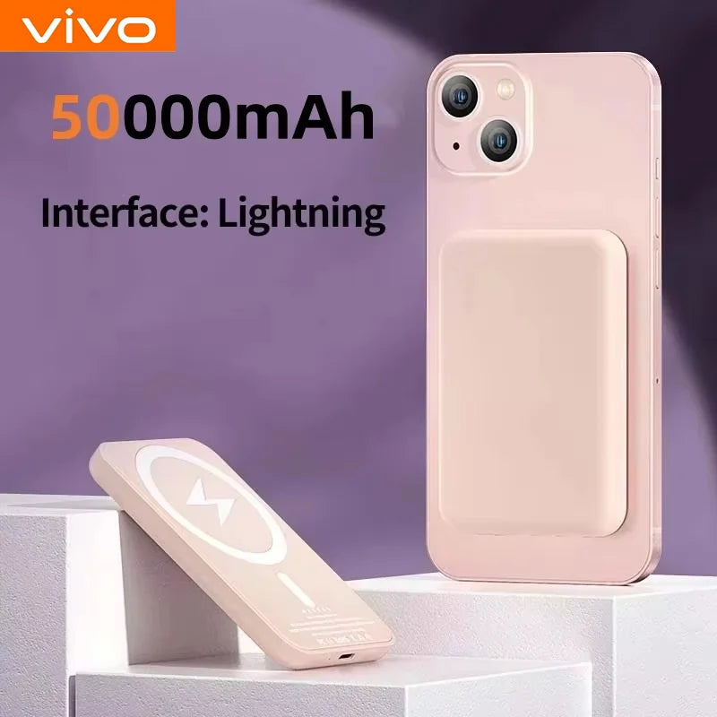 Magnetic Power Bank 50000mAh - Fast Wireless Charger for iPhone Pink 50000mAh Tidesmit