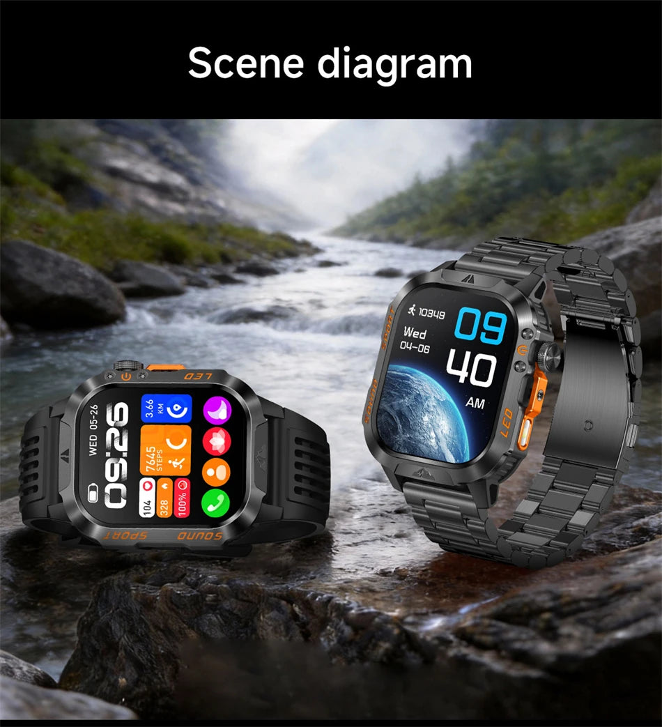 New Military Grade 1200mAh Battery Smartwatch Men 5ATM Waterproof Sports Tracker Flashlight Heart Rate AMOLED Screen Smart Watch