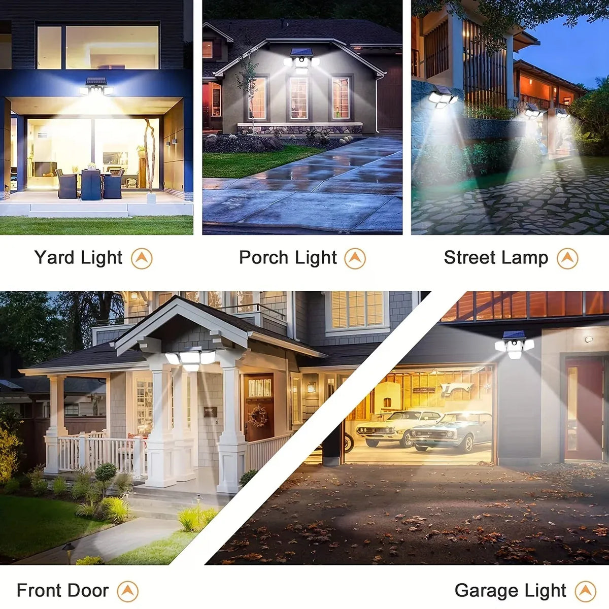Solar security lights used on yard, porch, street, front door, and garage entrances