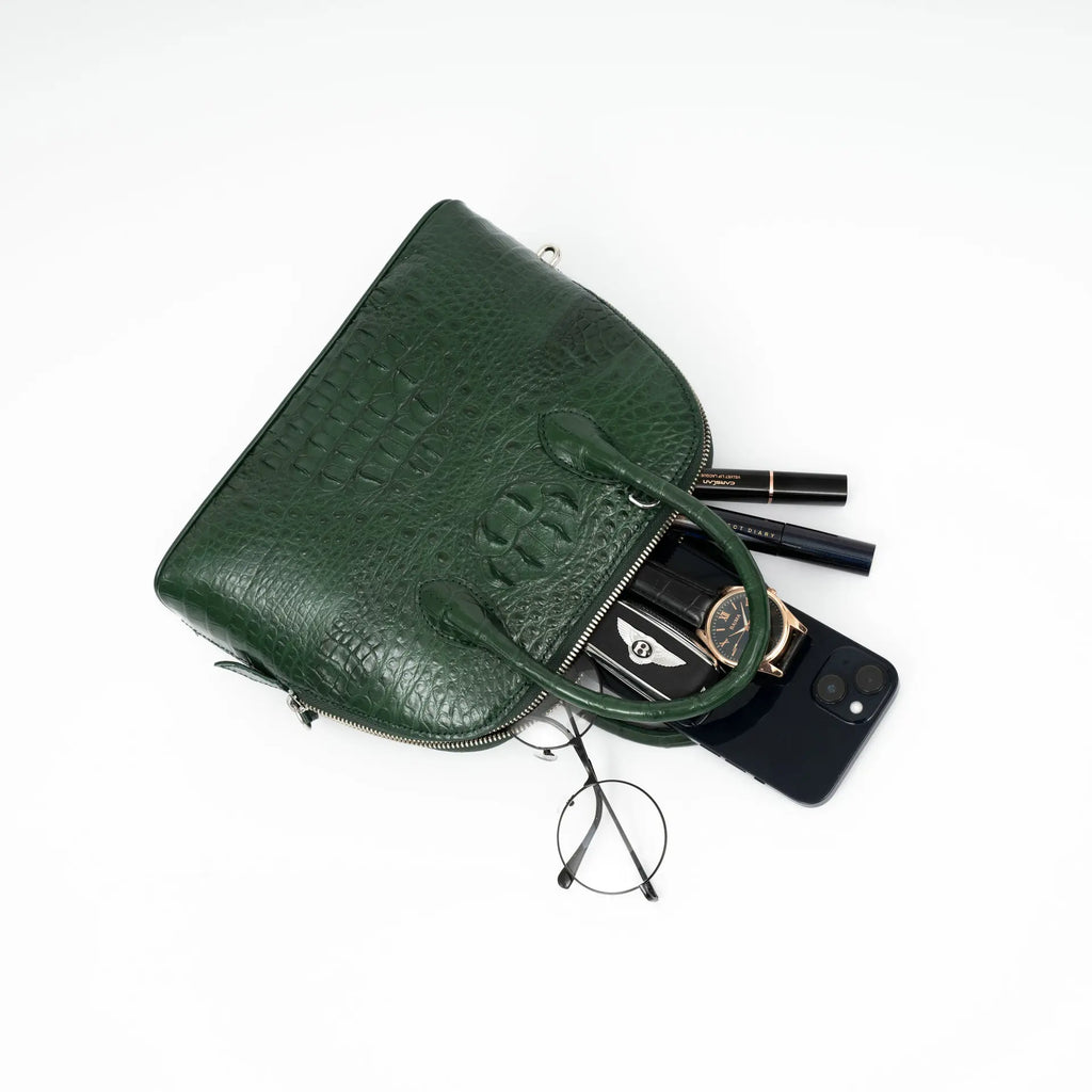 2024 Large Crocodile Leather Women's Bag Fashion Bowling Lady Handbag Genuine Leather Shuolder Crossbody Bag Travel Shell Bag 45